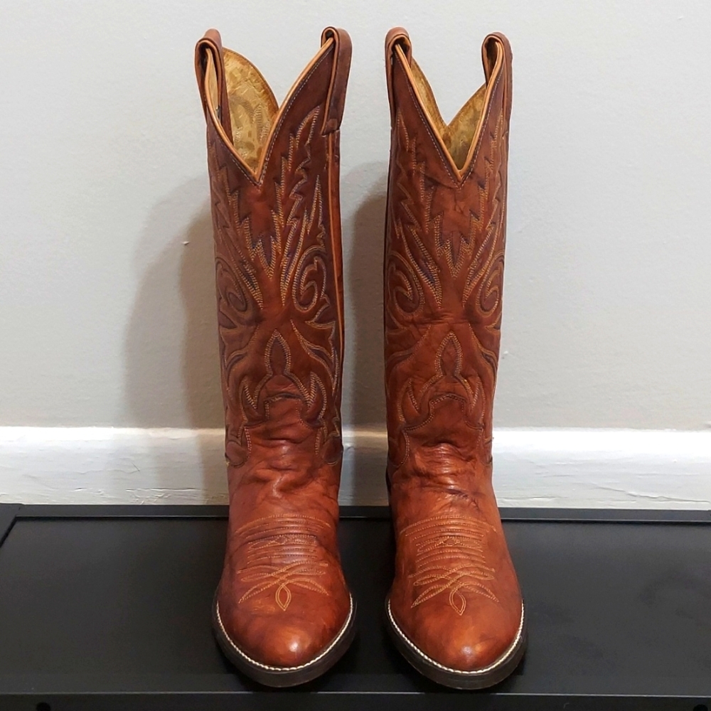 Size 7 D Justin's 1560 Leather Pointed Toe Cowboy Western Boots Men's